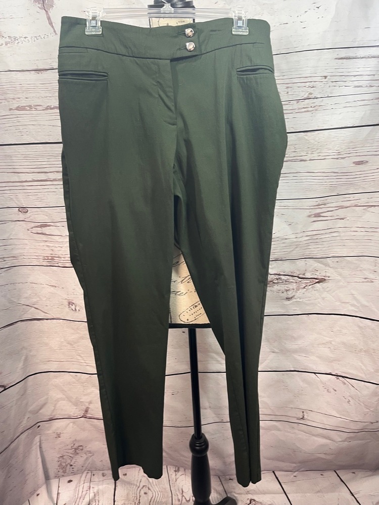 Styleco Pants Womens Size 10 Green Army Dress Stretchy Waist Side Pockets Modern